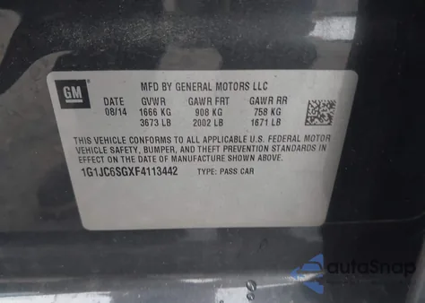 2015 Chevrolet Sonic Lt Auto from USA, damaged, VIN 1G1JC6SGXF4113442